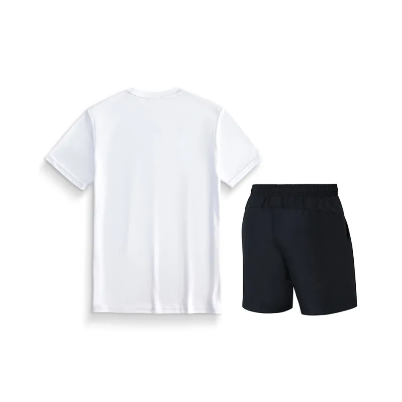 LiNing Casual Sportswear Men's White Short Sleeved Shirt+Black Shorts-1