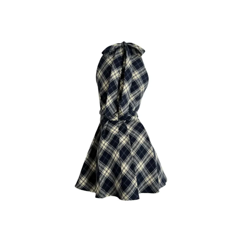 XIAOJUCHUANLI Sleeveless Dress Women's Black White Plaid-1