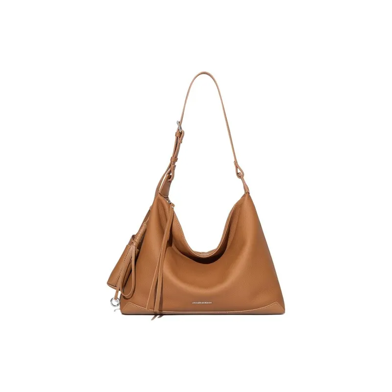 CNOLES Top Grain Cow Leather Hobo Bag Shoulder Bag Women's Black/Yellow Brown-6