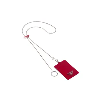 PRADA Shiny Leather Badge Holder Card Holder Women's Scarlet