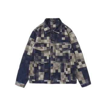 SANTASTIC Denim Jacket Men's Fashion Check Blue