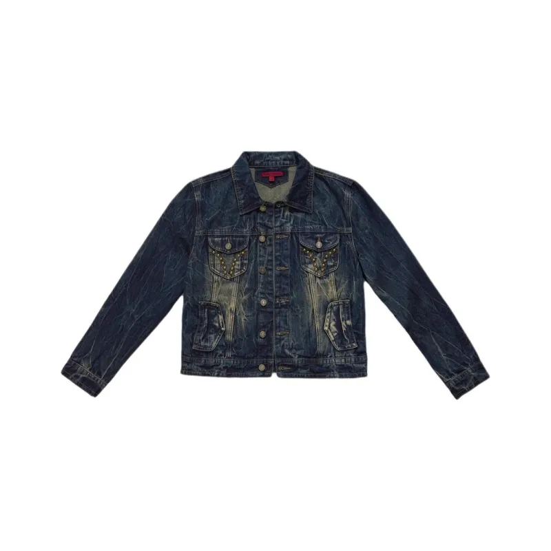 Jaded London Drift Series Drift Collection Creased Wash Stud Denim Jacket Denim Jacket Men's Blue-0