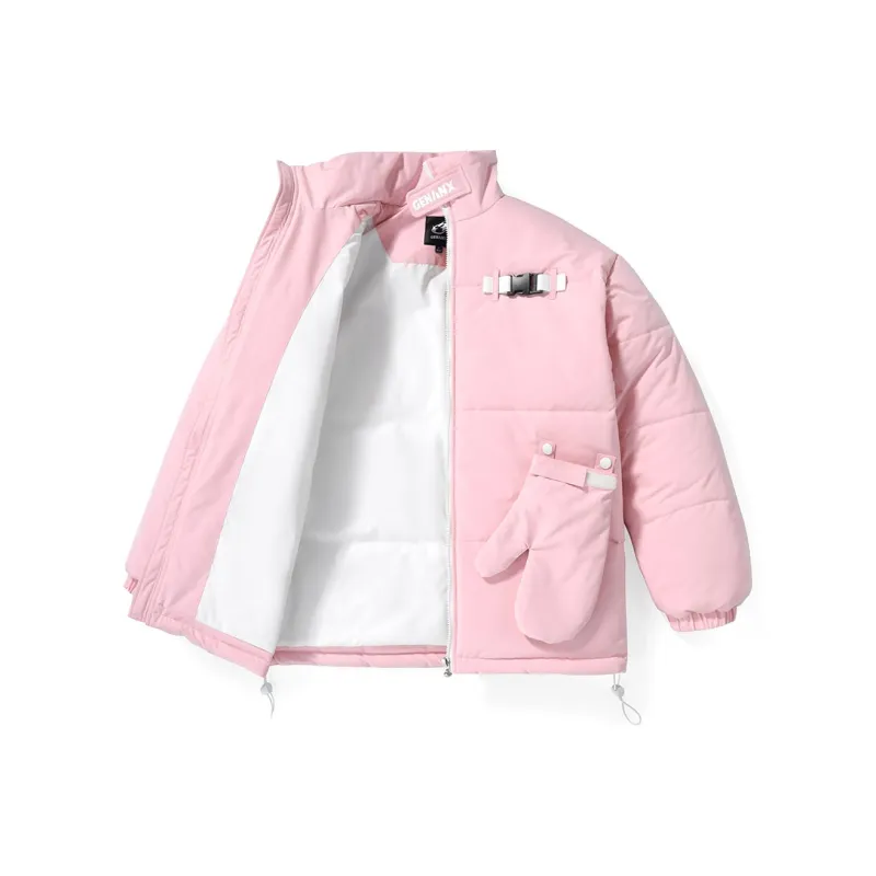 GENANX Solid Color Stand Collar Loose Fit Thickened Puffer Jacket Unisex-6