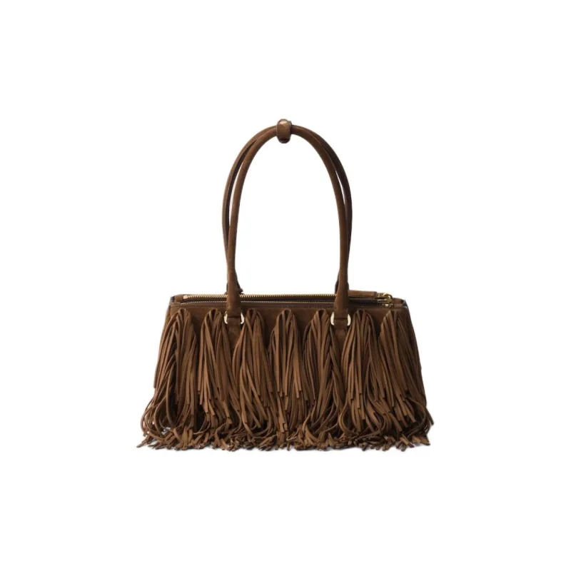 PRADA Leather One Shoulder Handbag Medium Size Women's Cocoa Brown-2