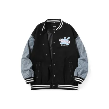 GENANX Loose Fit Baseball Jacket Unisex Black