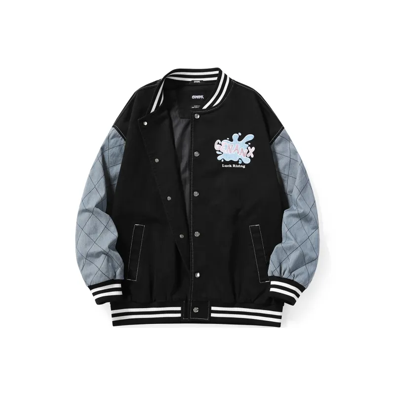 GENANX Loose Fit Baseball Jacket Unisex Black-0