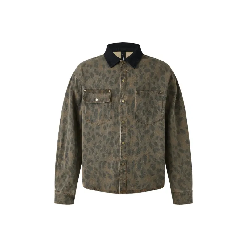 PEDLOR Denim Jacket Unisex Leopard Print-0