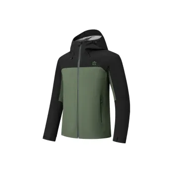 QIAODAN Mountain God Series Waterproof And Windproof Windbreaker Jacket Men's Black/Chalcedony Green