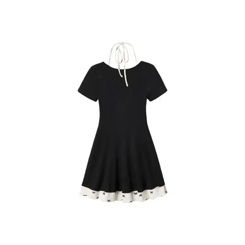 AFGGD Short Sleeved Dress Women's Black-1