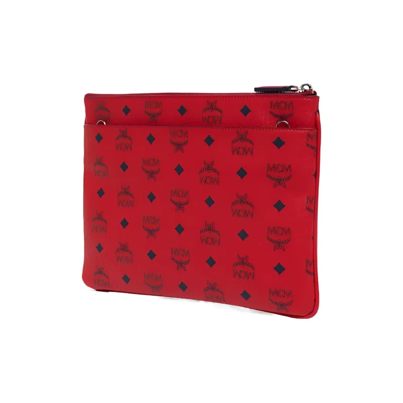 MCM Visetos Coated Canvas With Leather Clutches Shoulder Bag Crossbody Bag Medium Size Women's Red-1
