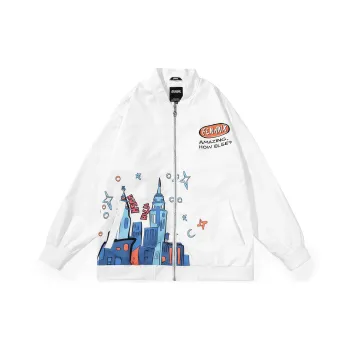 GENANX Loose Fit Baseball Jacket Unisex White