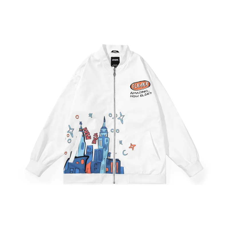 GENANX Loose Fit Baseball Jacket Unisex White-0