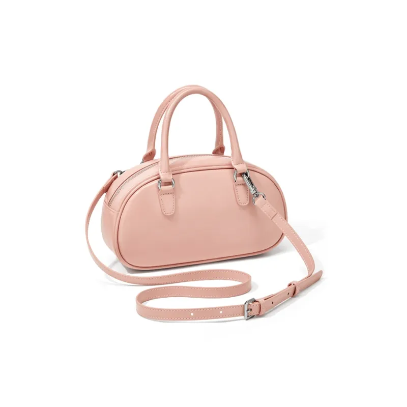 CinvaiKrose Synthetic Leather Bowling Bag, Shoulder Bag, Crossbody Bag, Handbag Small Size Women's Ecru/Pink/Black-11