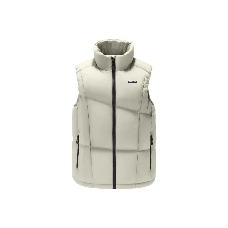 QIE Solid Color Windproof Warm Soft Shell Stand Collar H Line Down Vest Unisex-2