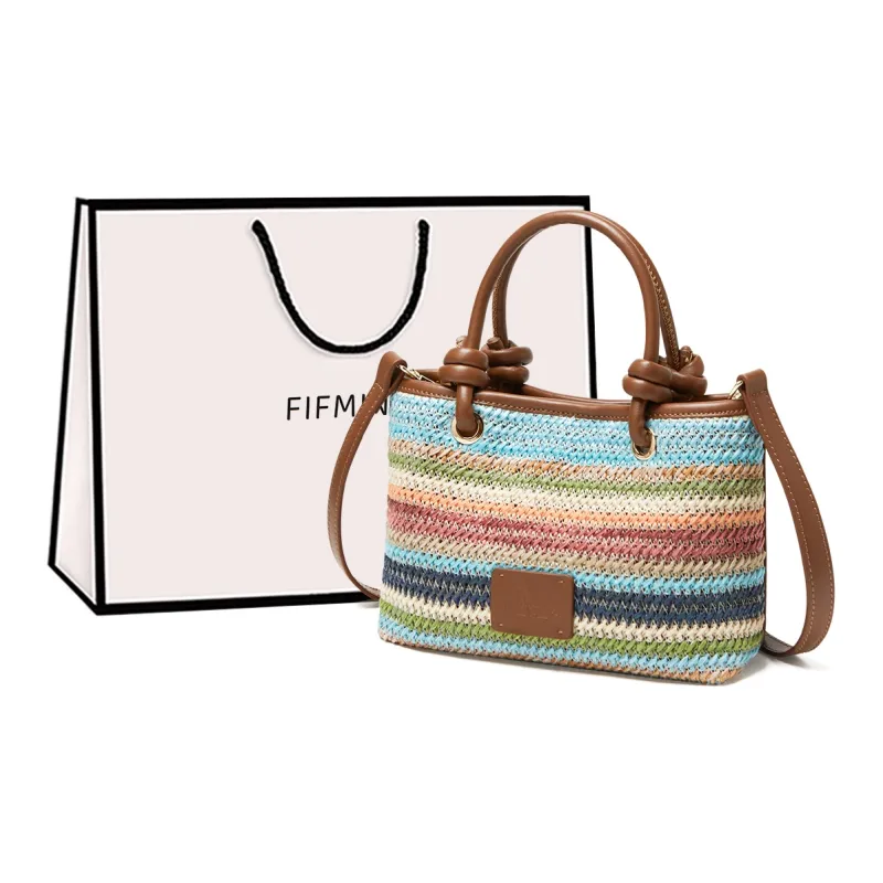 15 MINS Fabric, Synthetic Leather Handbag Small Size Women's Rainbow-1