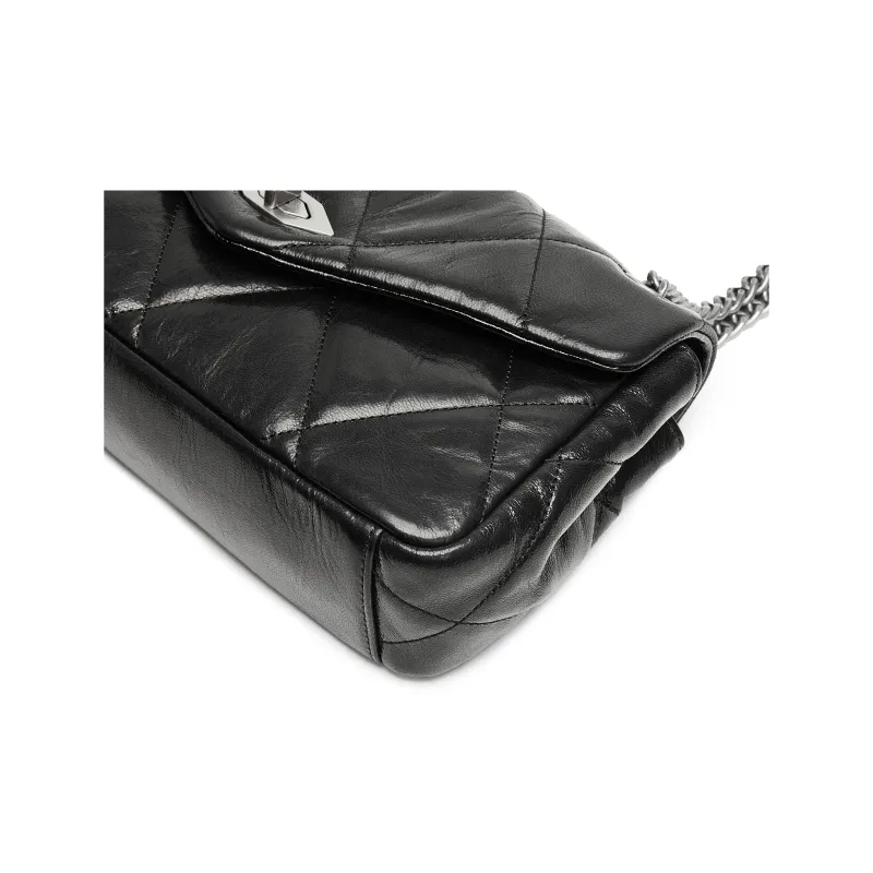 Staccato Sheepskin Shoulder Bag Medium Size Women's Black-4