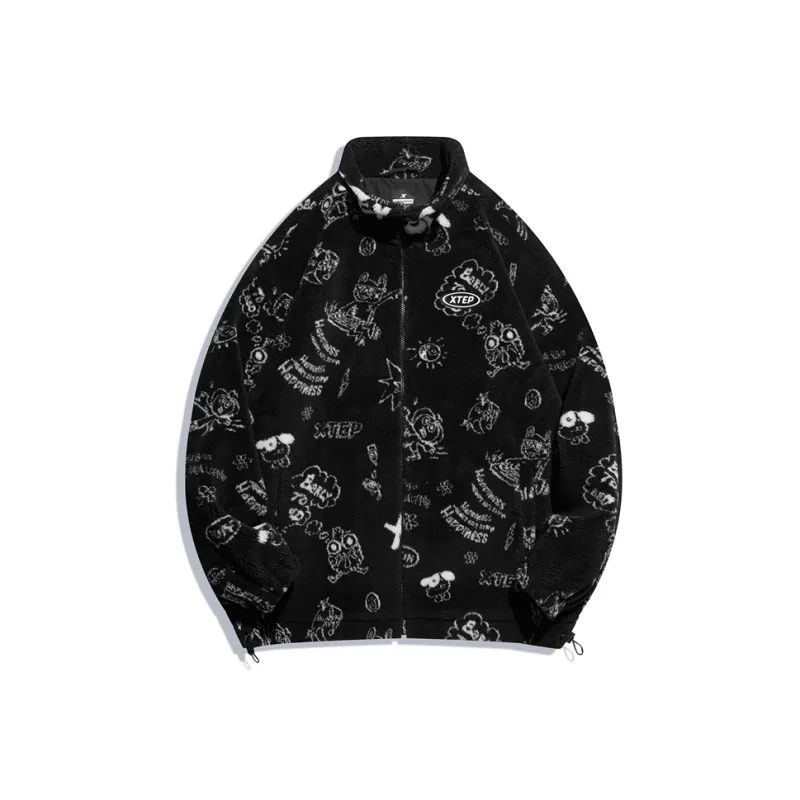 XTEP Cartoon Stand Collar Loose Fit Fleece Lined Cropped Puffer Jacket Unisex-0