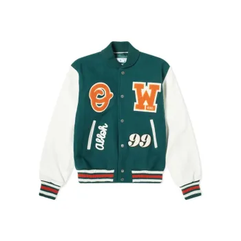 OFF WHITE Leather Logo Patch Varsity Jacket