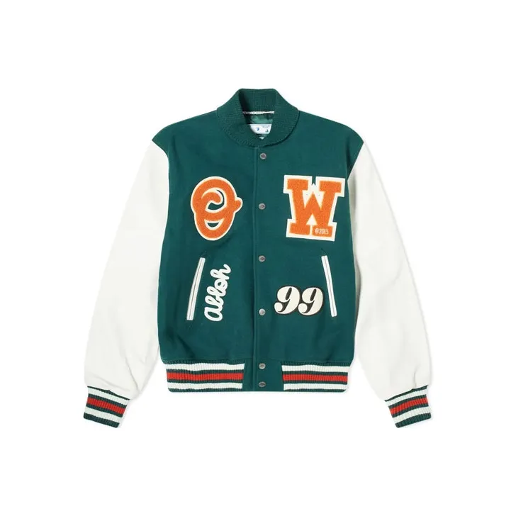 OFF WHITE Leather Logo Patch Varsity Jacket-0
