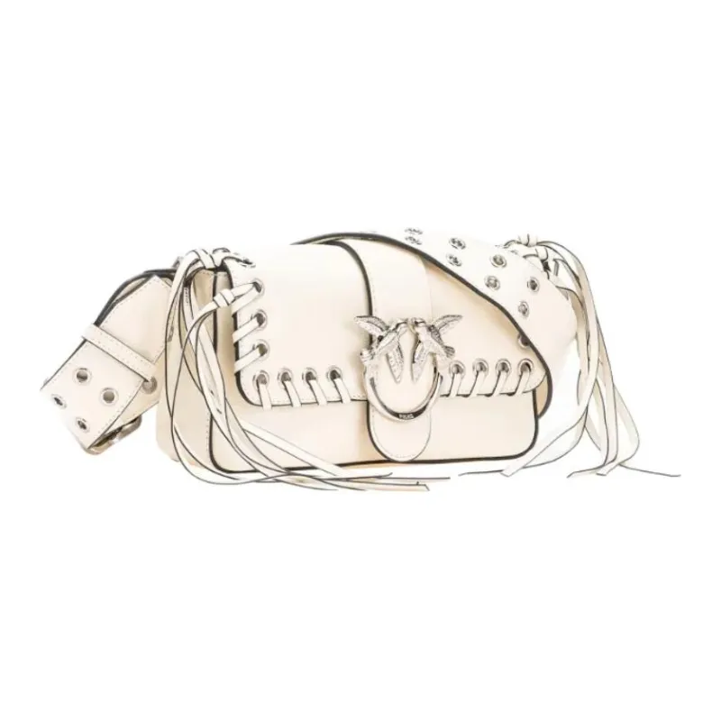 PINKO Cow Leather Shoulder Bag Trumpets Women's White-2