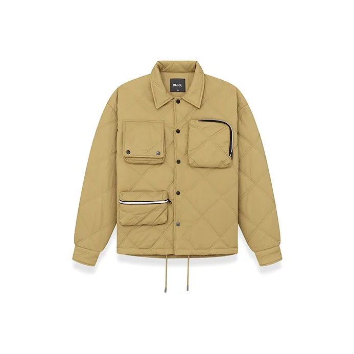 BAGGL Letter Solid Color Lapel Loose Fit Thickened Puffer Jacket Unisex-5