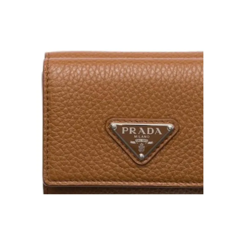 PRADA Vitello Dino Cow Leather Wallet Women's Brown-4