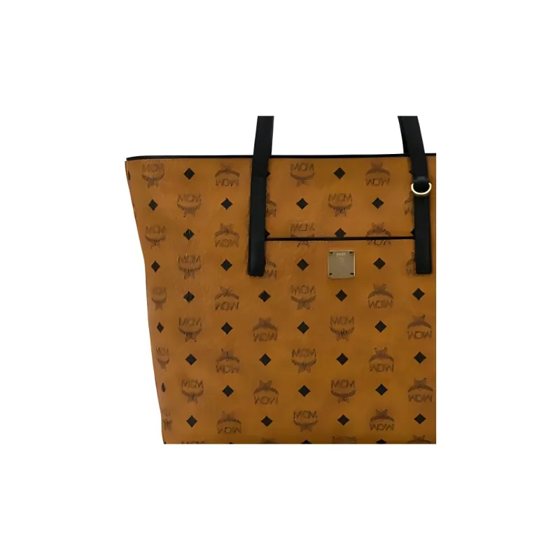 MCM Coated Canvas With Leather Tote Bag, Shopping Bag, Handbag, Shoulder Bag Medium Size Women's Brown-3