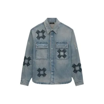 AMIRI Logo Embroidered Distressed Denim Overshirt