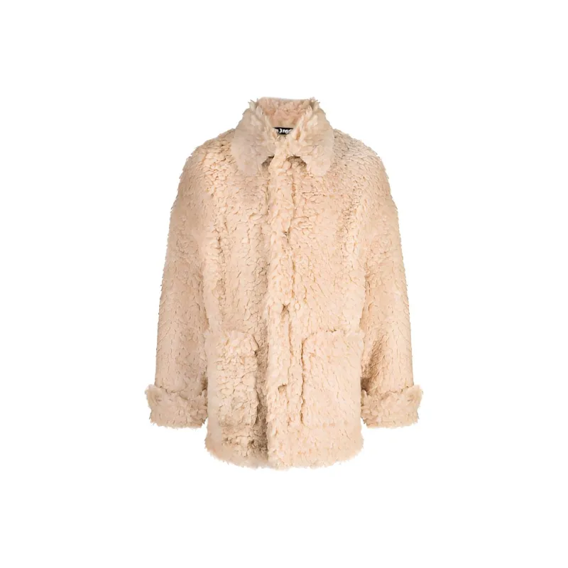 PALM ANGELS Faux shearling Single breasted Short Coat-0