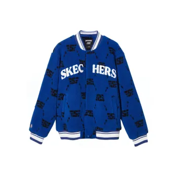 Skechers Puffer Jacket Unisex Blue Base Racing S Letter Large Grid All Over Print