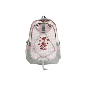 H YXIANG Composite Cloth Backpack Unisex Gray Purple Plaid/Yellow Khaki/Beige White Blue Pink