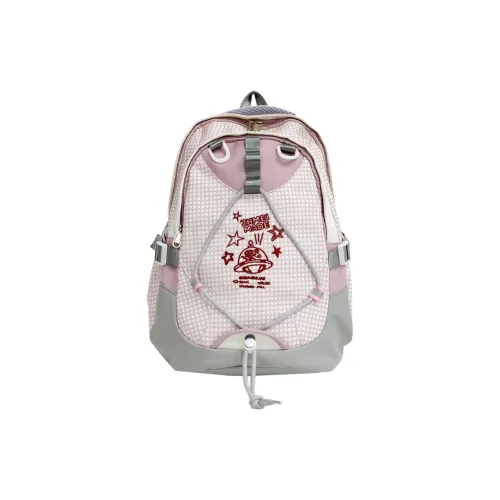 H YXIANG Composite Cloth Backpack Unisex Gray Purple Plaid/Yellow Khaki/Beige White Blue Pink