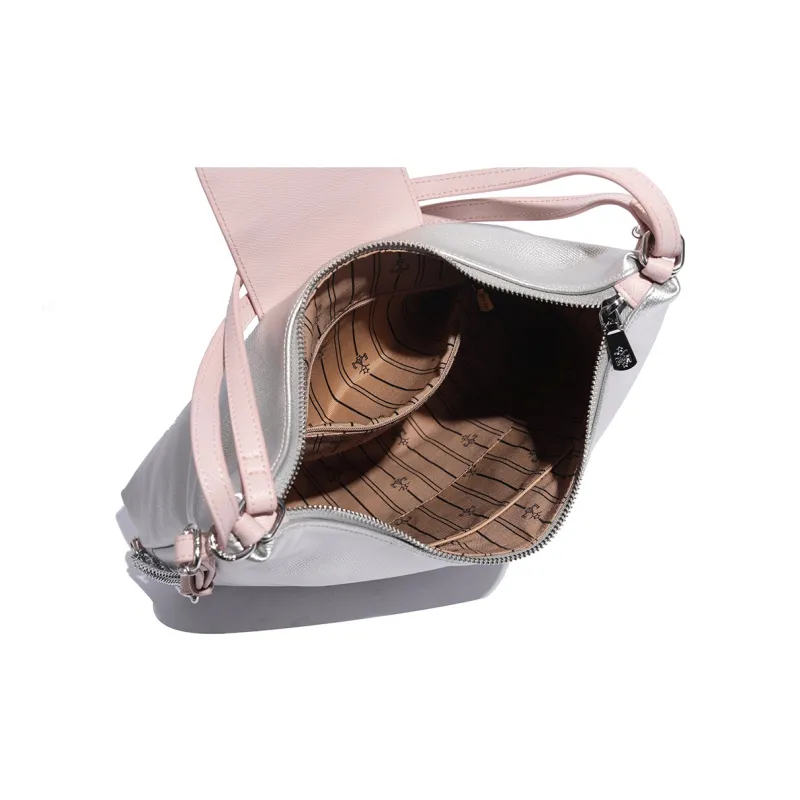 MISS GAIL Synthetic Leather One Shoulder Backpack Handbag Women's Cross Grain White Silver-5