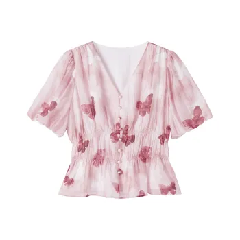 XIANGYING Chiffon Shirt Women's Pink