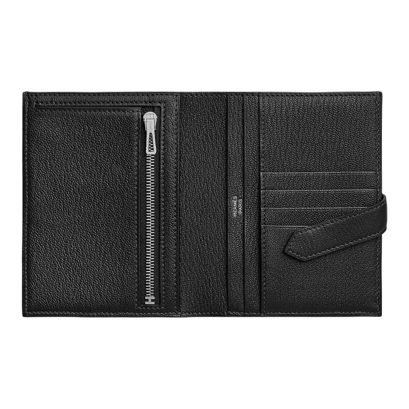 HERMES Bearn Chevre Mysore Goatskin Wallet Women's 89 Noir Black-1