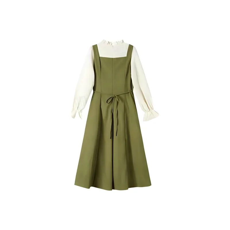 DOSOHEB Long Sleeved Dress Women's Green-1