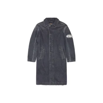 DIESEL Long Jacket With Cut-Out Metal D Logo Denim Jacket Men's Dark Gray