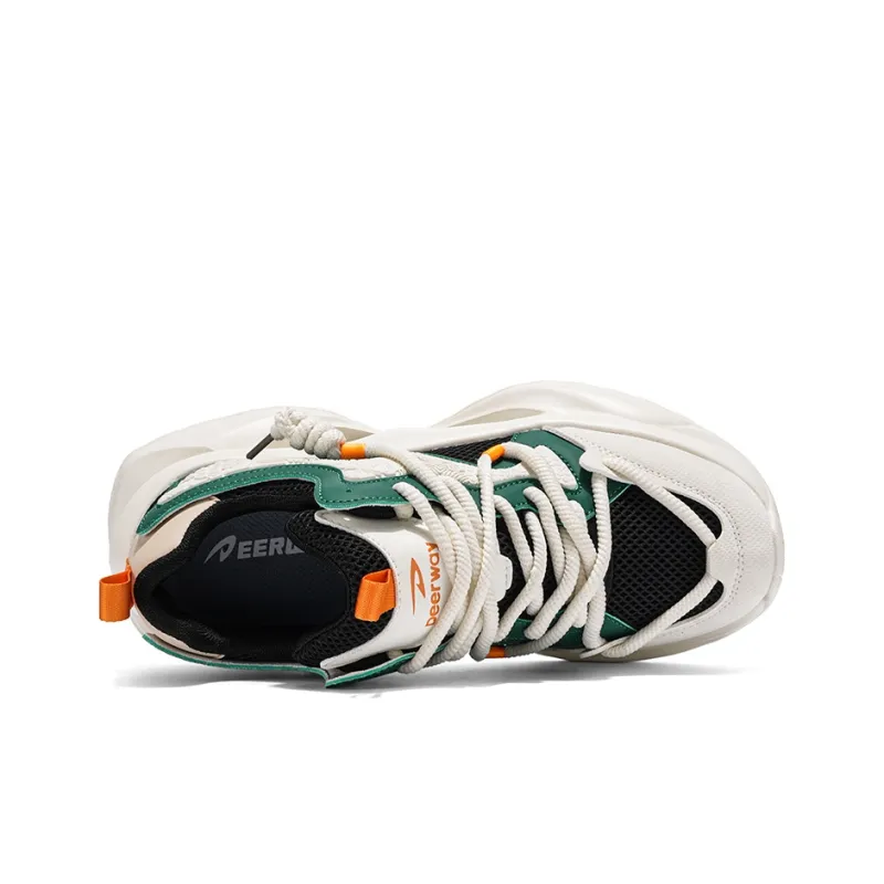 DEERWAY Breathable Height Increasing Rebound Low Top Casual Shoes Men's Beige Green Black-4