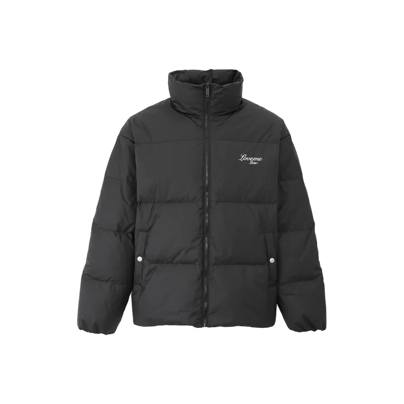 LOVE ME LATER Floral Embroidered Logo Stand Collar Zip Closure Down Jacket Unisex-5