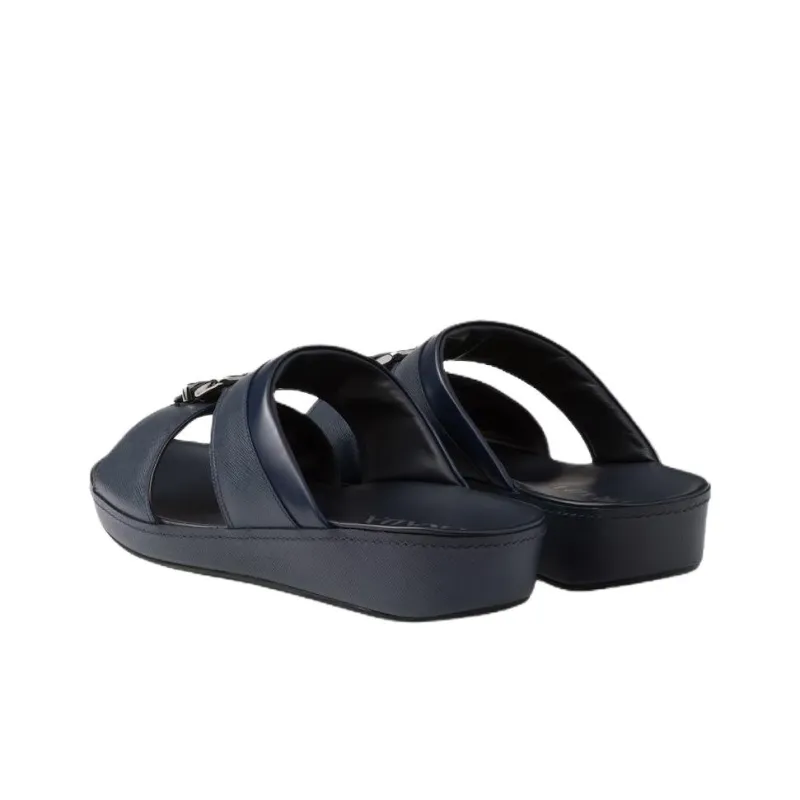 PRADA Saffiano Slide Slippers 3cm Men's Blue-3