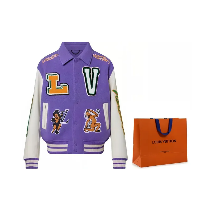 LOUIS VUITTON Multi Patches Mixed Leather Varsity Blouson-5