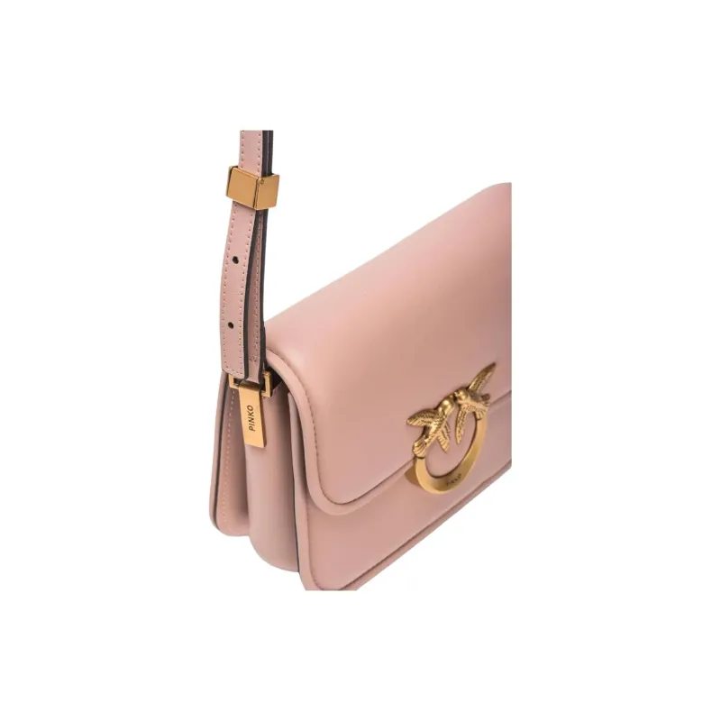 PINKO Love Birds Series Calfskin Shoulder Bag Women's Pink-4