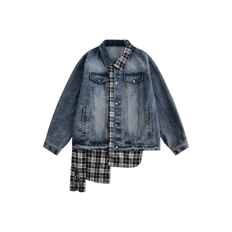 M MAICCO Denim Jackets Unisex Denim & Black & Plaid-0