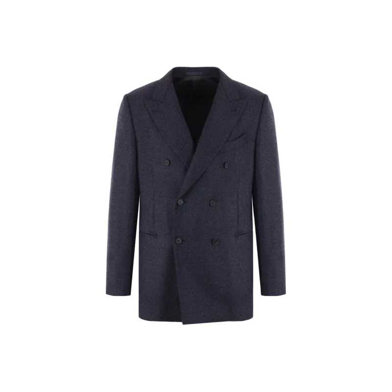 CARUSO Textured Wool blend Double breasted Blazer-0