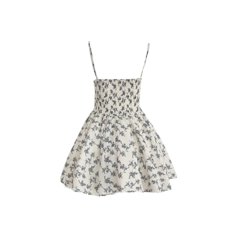 XIAOJUCHUANLI Slip Dress Women's White With Blue Floral-1