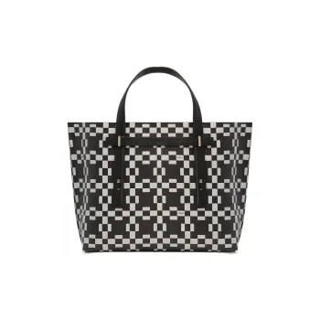 Furla Canvas With Leather Tote Bag Shopping Bag Handbags Large Size Men's Black White