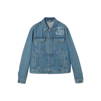 GUCCI Gg Logo Collared Button Up Denim Jacket