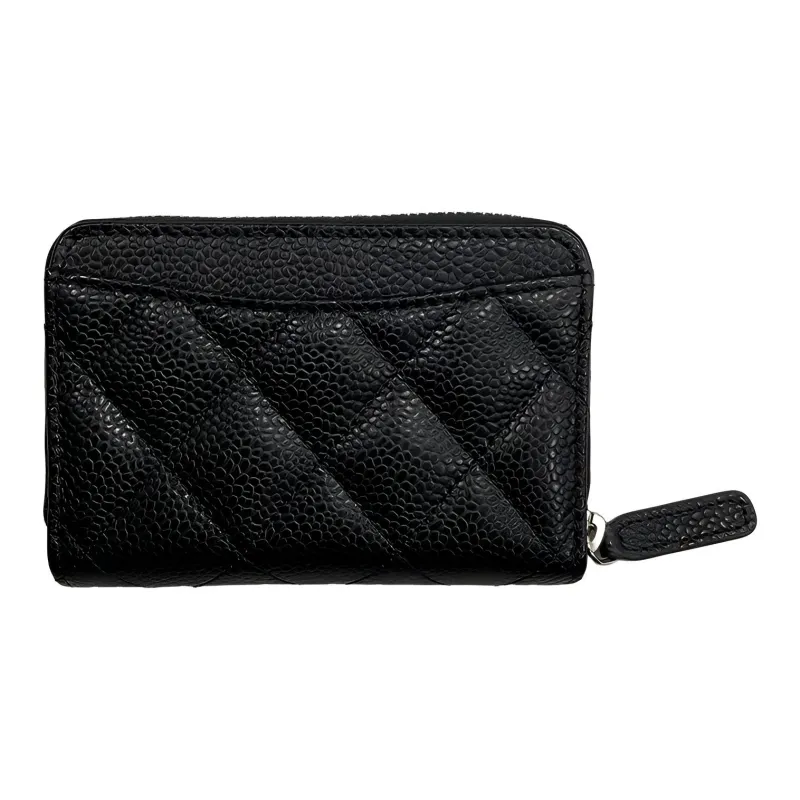 CHANEL Quilting Grain Calfskin Circumferential Zipper Clutch Women's Black-1