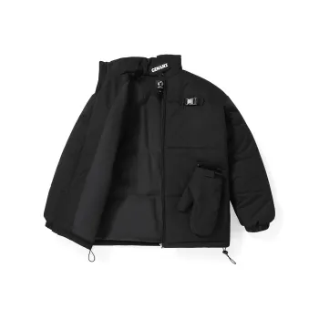 GENANX Solid Color Stand Collar Loose Fit Thickened Puffer Jacket Unisex