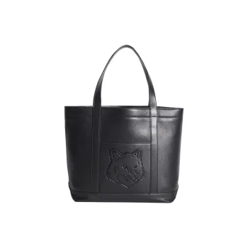 Maison Kitsune Soft Leather Tote Bag, Shopping Bag, Handbag, Shoulder Bag Medium Size Women's Black